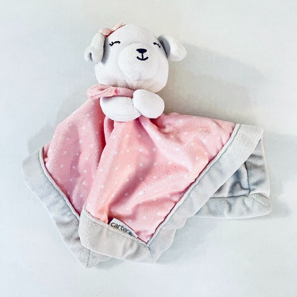 CARTER'S Girls Pink Bow Polka Dot Plush Puppy Dog Baby Lovey Security Blanket